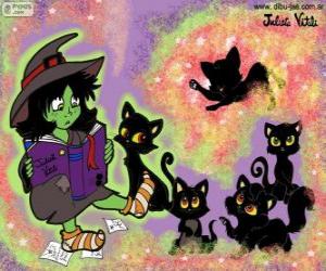 Puzzle Μάγισσα με τους μαύρες γάτες